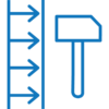minimalist line art icon of a hammer and a material with arrows pointing toward the hammer to indicate high stiffness